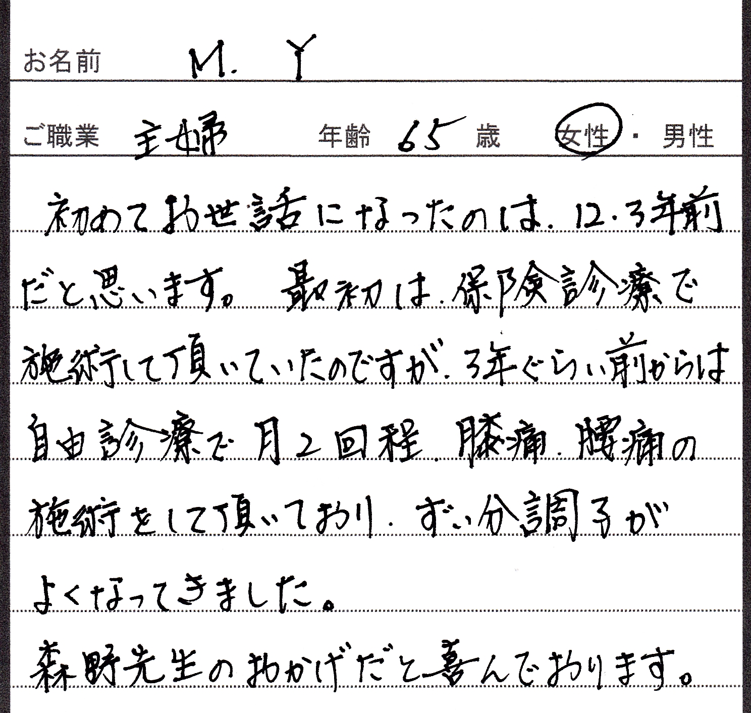 患者様の声-M・Yさん65歳